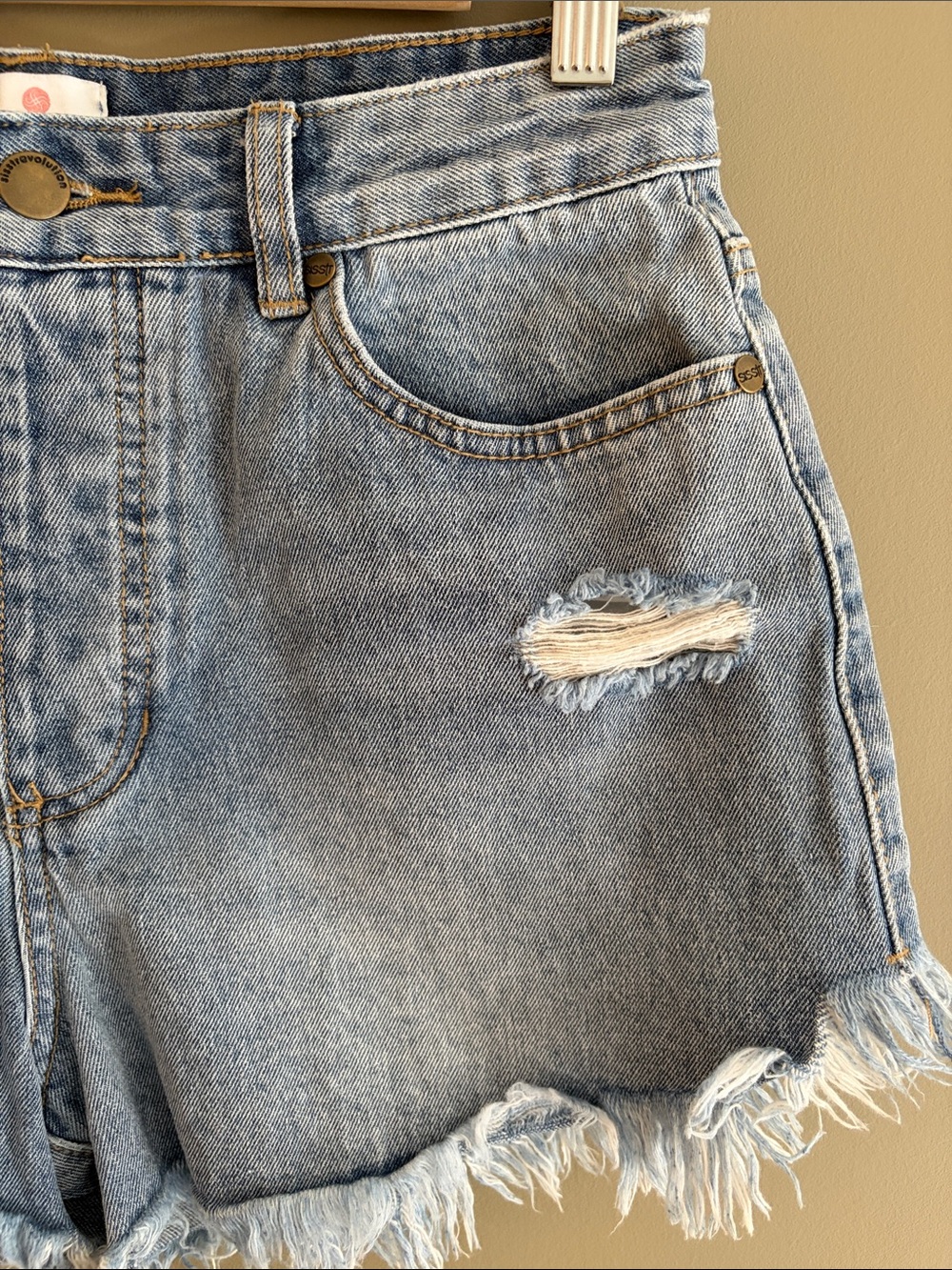 Sisstr Evolution Frayed Hem Light Blue Denim Jean Shorts size 28 - Picture 4 of 12